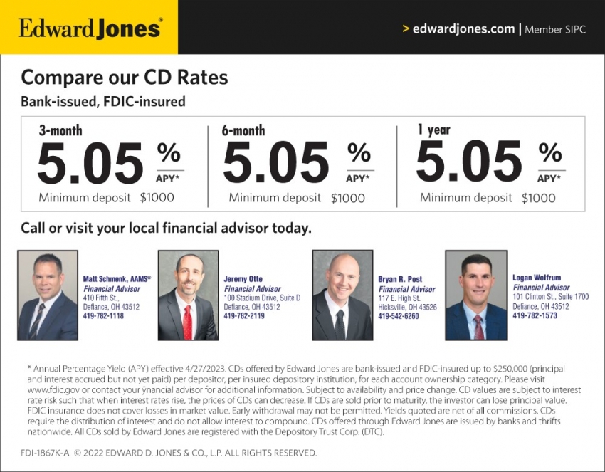 Compare Our CD Rates, Edward Jones, Defiance, OH
